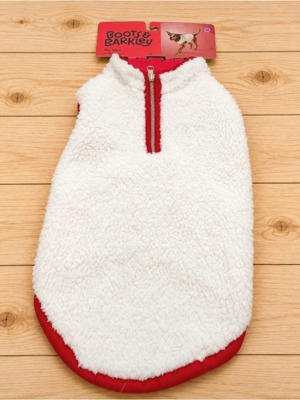 Boots & Barkley White Sherpa Pet Vest with Red Trim